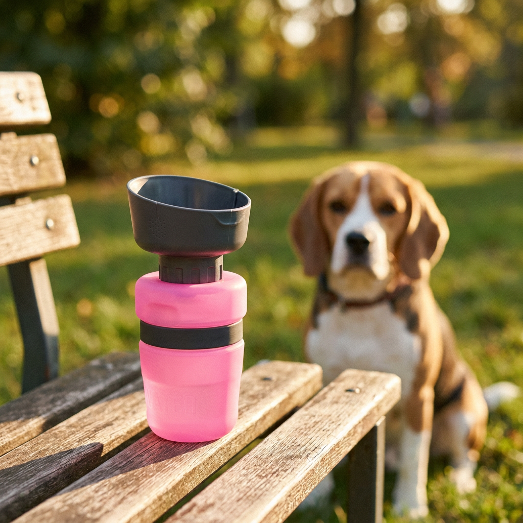 Gourde Niddly rose et beagle au parc
